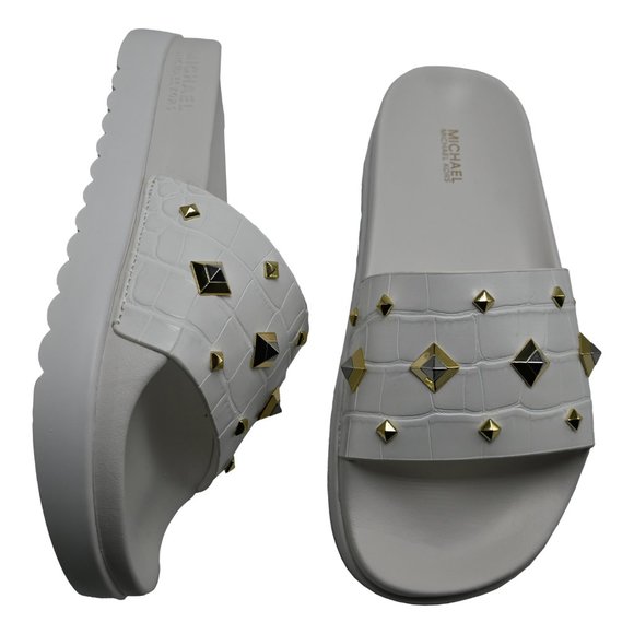 Michael Kors Women's TYRA Studded Crocodile Embossed Slide Sandal - Picture 1 of 3